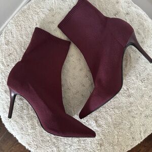 MANGO Burgundy Knit Ankle Boots Size 8.5